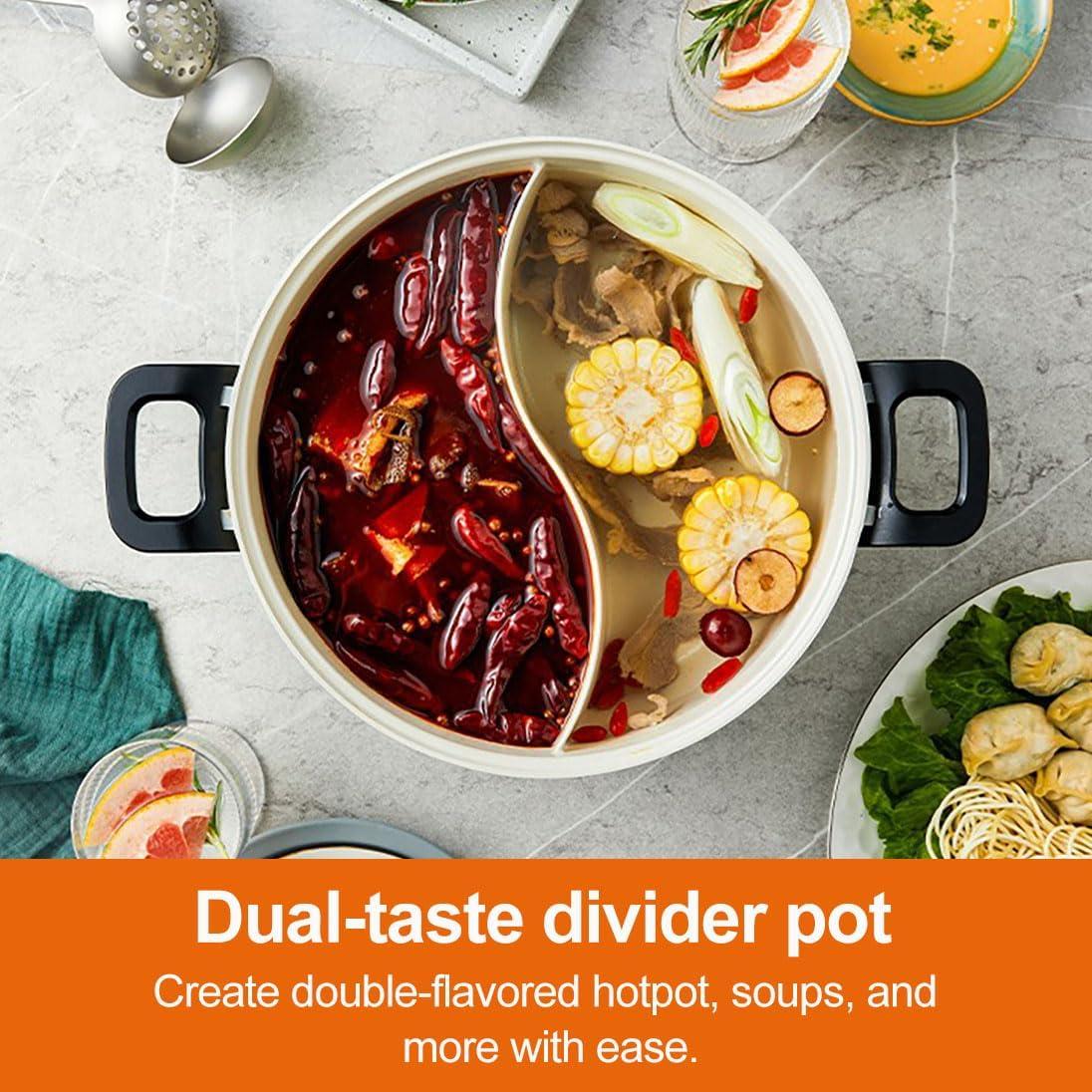 image:imageJoydeem 2 in 1 Electric Hot Pot Shabu Shabu Pot with Two Removable Pot UL Listed Ceramic Nonstick Coating 1400W JDHG3706W