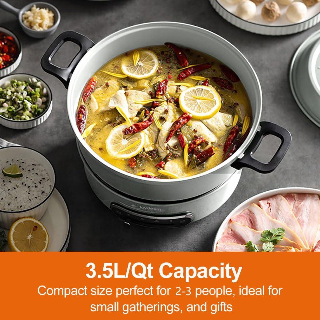 image:imageJoydeem 2 in 1 Electric Hot Pot Shabu Shabu Pot with Two Removable Pot UL Listed Ceramic Nonstick Coating 1400W JDHG3706W