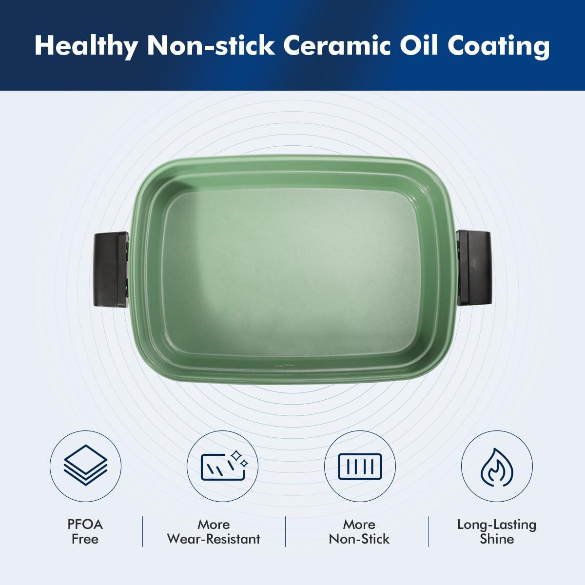image:imageJoydeem 3in1 Electric Hot Pot Multiuse Shabu Shabu Pot with Grill Pan amp Steamer Nonstick Ceramic Oil Coating UL Listed JDHG9088G Green