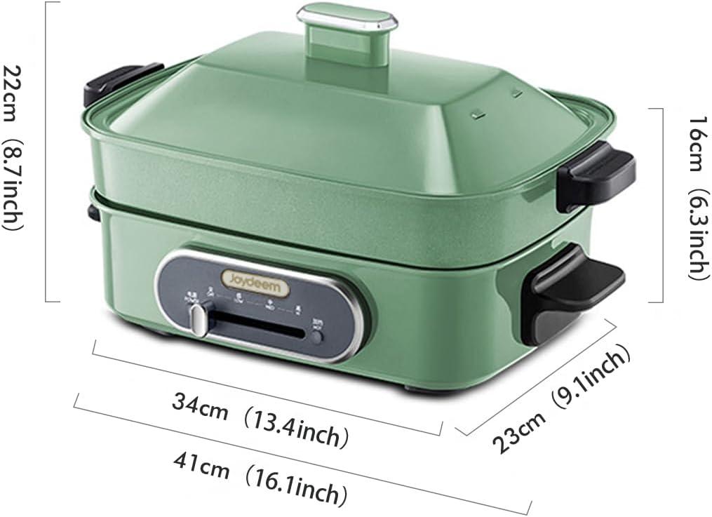 image:imageJoydeem 3in1 Electric Hot Pot Multiuse Shabu Shabu Pot with Grill Pan amp Steamer Nonstick Ceramic Oil Coating UL Listed JDHG9088G Green