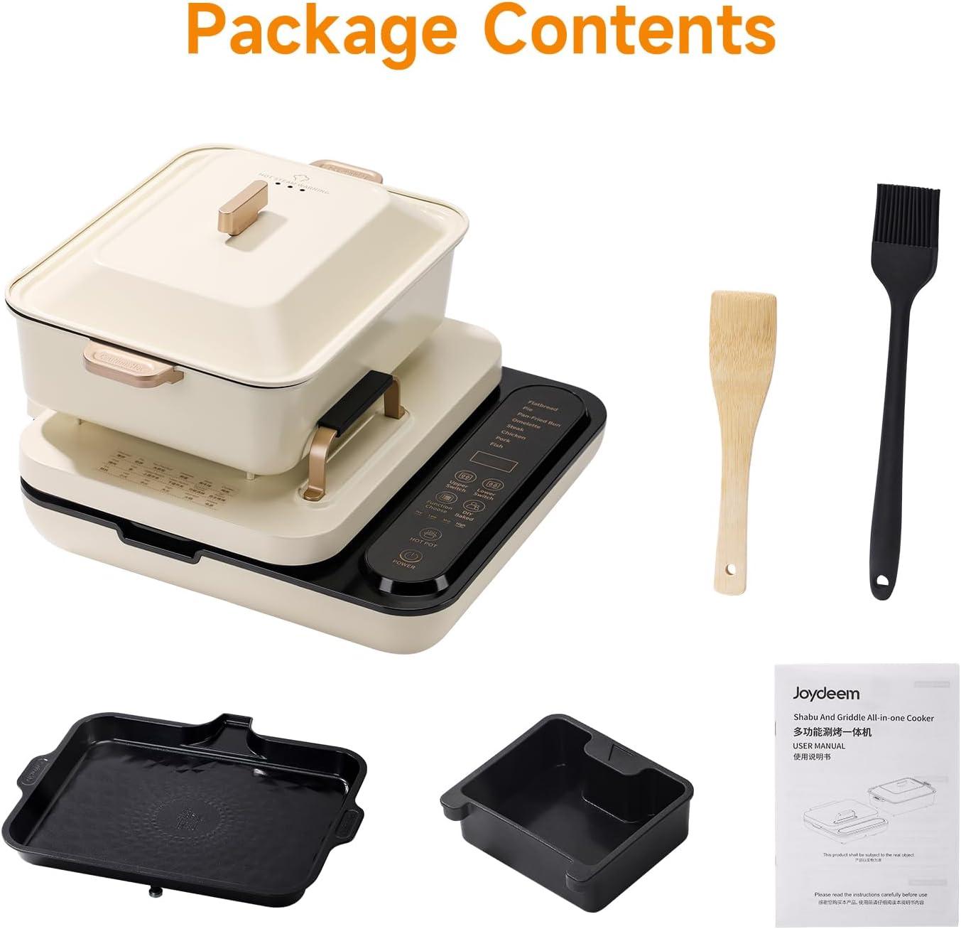 image:imageJoydeem Electric Grill with Hot Pot Shabu Shabu Pot with Grill Foldable amp Detachable Design 1800W 475Qt Large Capacity Ceramic Oil NonStick Coating 8 Functions amp DIY Mode SKGB430