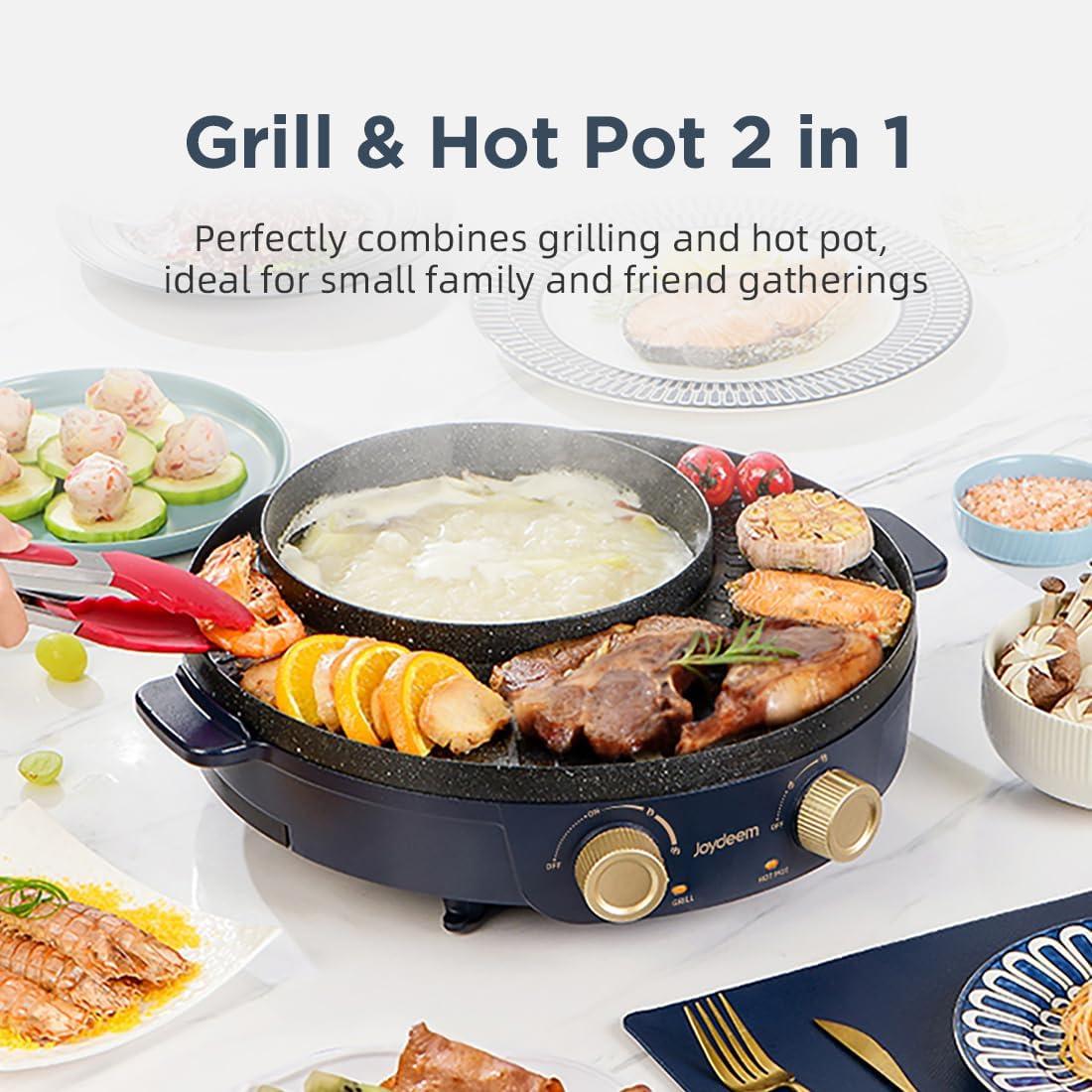 image:imageJoydeem Electric Grill with Shabu Shabu Hot Pot Compact Korean BBQ Hotpot Combo Machine 2L Hot Pot Suitable for 14 People JDSK3407