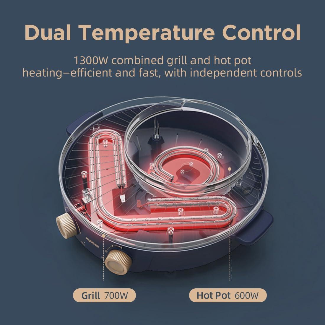 image:imageJoydeem Electric Grill with Shabu Shabu Hot Pot Compact Korean BBQ Hotpot Combo Machine 2L Hot Pot Suitable for 14 People JDSK3407