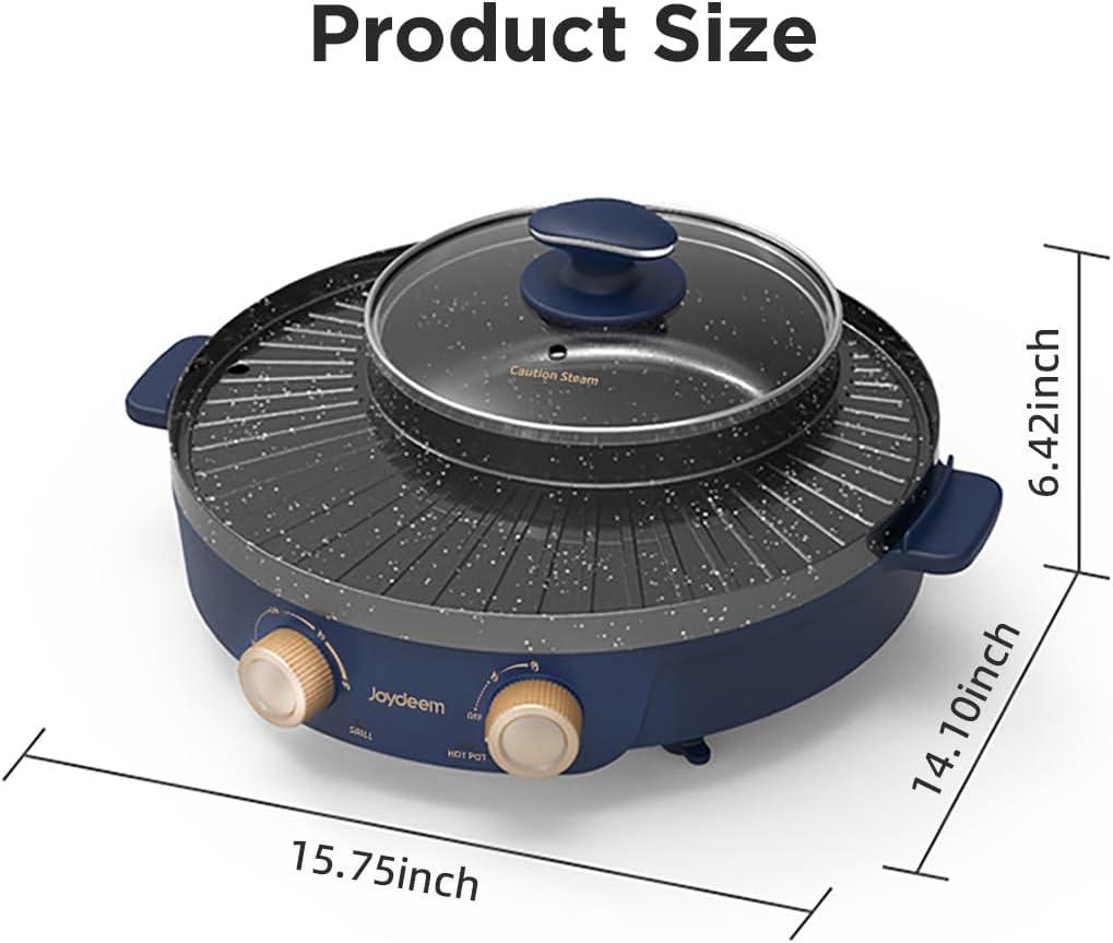image:imageJoydeem Electric Grill with Shabu Shabu Hot Pot Compact Korean BBQ Hotpot Combo Machine 2L Hot Pot Suitable for 14 People JDSK3407