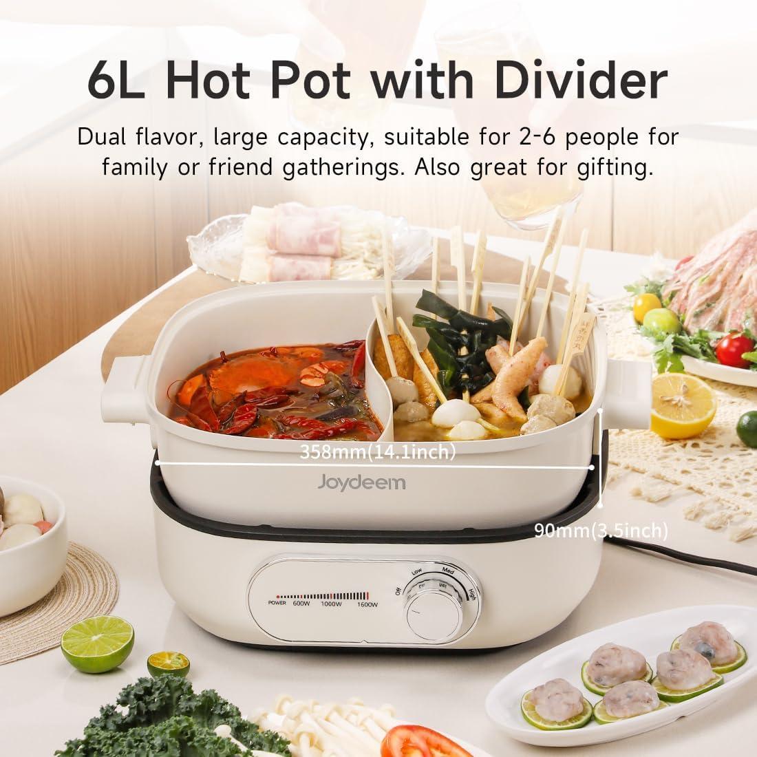 image:imageJoydeem Electric Hot Pot with Divider 6L63 qt DoubleFlavor Shabu Shabu Pot UL Listed amp Boildry Protection Suitable for 26 People DHGB600