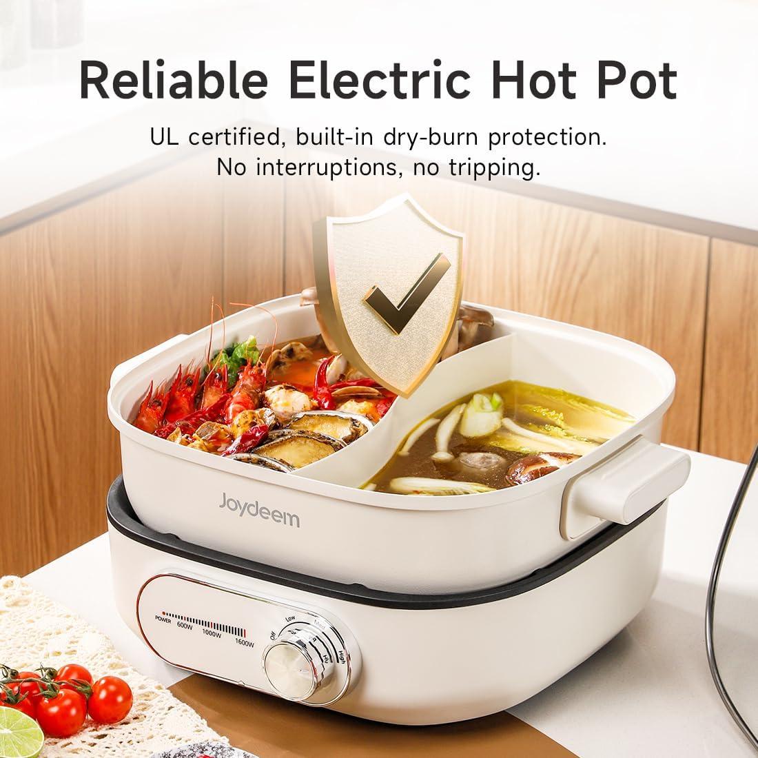 image:imageJoydeem Electric Hot Pot with Divider 6L63 qt DoubleFlavor Shabu Shabu Pot UL Listed amp Boildry Protection Suitable for 26 People DHGB600