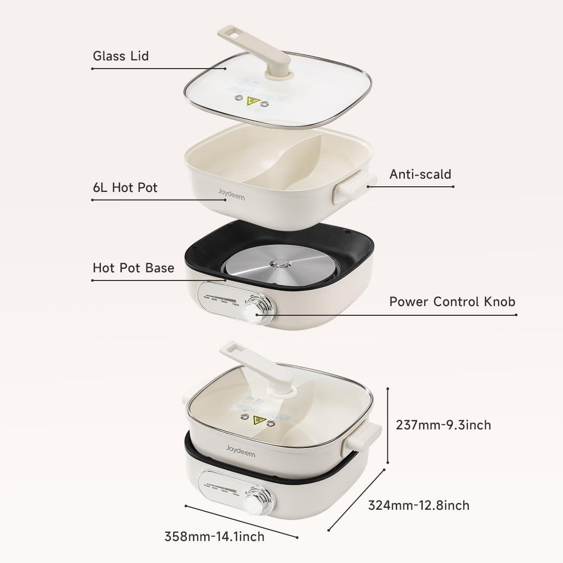image:imageJoydeem Electric Hot Pot with Divider 6L63 qt DoubleFlavor Shabu Shabu Pot UL Listed amp Boildry Protection Suitable for 26 People DHGB600
