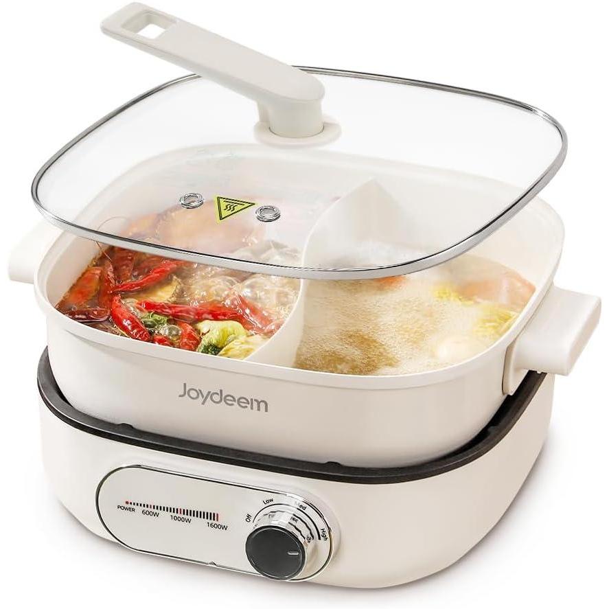 image:imageJoydeem Electric Hot Pot with Divider 6L63 qt DoubleFlavor Shabu Shabu Pot UL Listed amp Boildry Protection Suitable for 26 People DHGB600