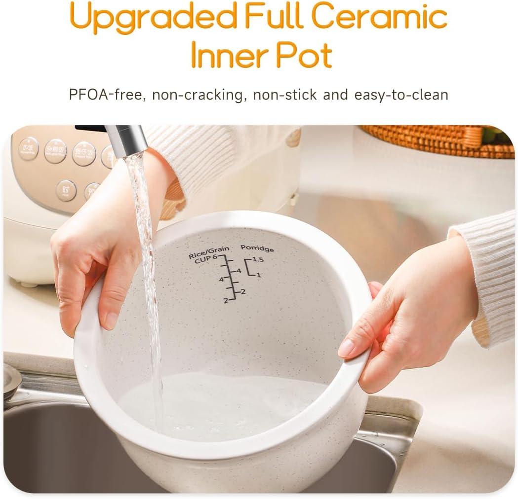 image:imageJoydeem Ceramic Rice Cooker 6 Cups Uncooked Rice Cookers with Pure Ceramic Inner Pot Healthy amp PFOA Free 3L32 qt DFBC3006 Cup