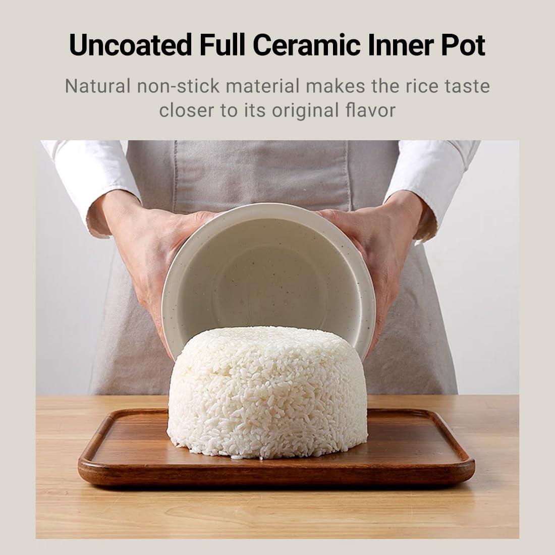 image:imageJoydeem Ceramic Rice Cooker FD20SW 4 Cups Uncooked Rice Cookers with Pure Ceramic Inner Pot 24h Dealy Start 2L White