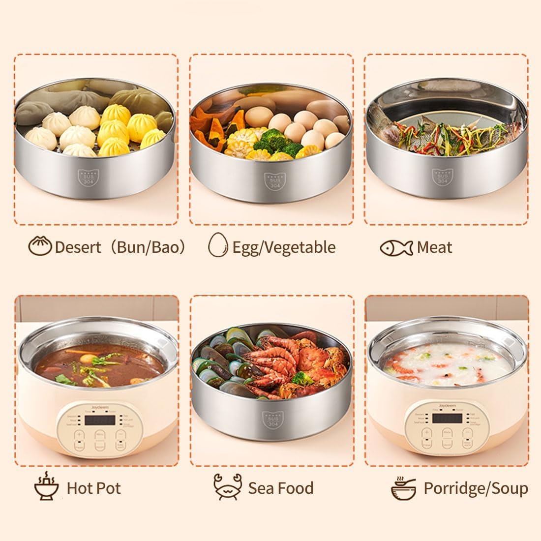 image:imageJoydeem Electric Food Steamer for Cooking 2Tier Stainless Steel Vegetable amp Food Steamers 15L159 qt Large Capacity JDDZG15B