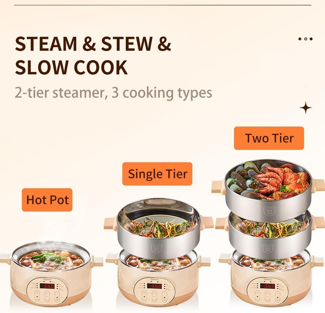 image:imageJoydeem Electric Food Steamer for Cooking 2Tier Stainless Steel Vegetable amp Food Steamers 15L159 qt Large Capacity JDDZG15B