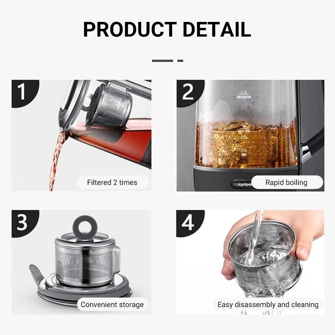 image:imageJoydeem Hot Tea Maker Glass Electric Kettle with Auto Lift Tea Infuser and Temperature Control 17L JDZC6088G