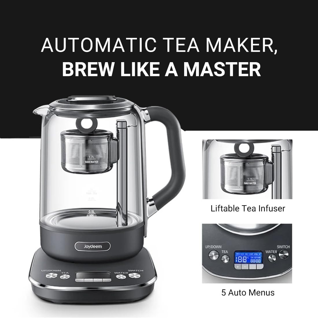 image:imageJoydeem Hot Tea Maker Glass Electric Kettle with Auto Lift Tea Infuser and Temperature Control 17L JDZC6088G