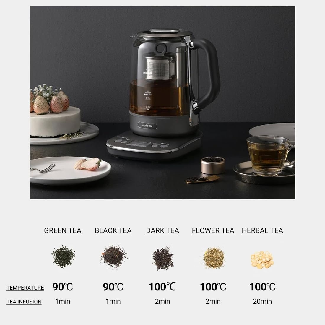 image:imageJoydeem Hot Tea Maker Glass Electric Kettle with Auto Lift Tea Infuser and Temperature Control 17L JDZC6088G