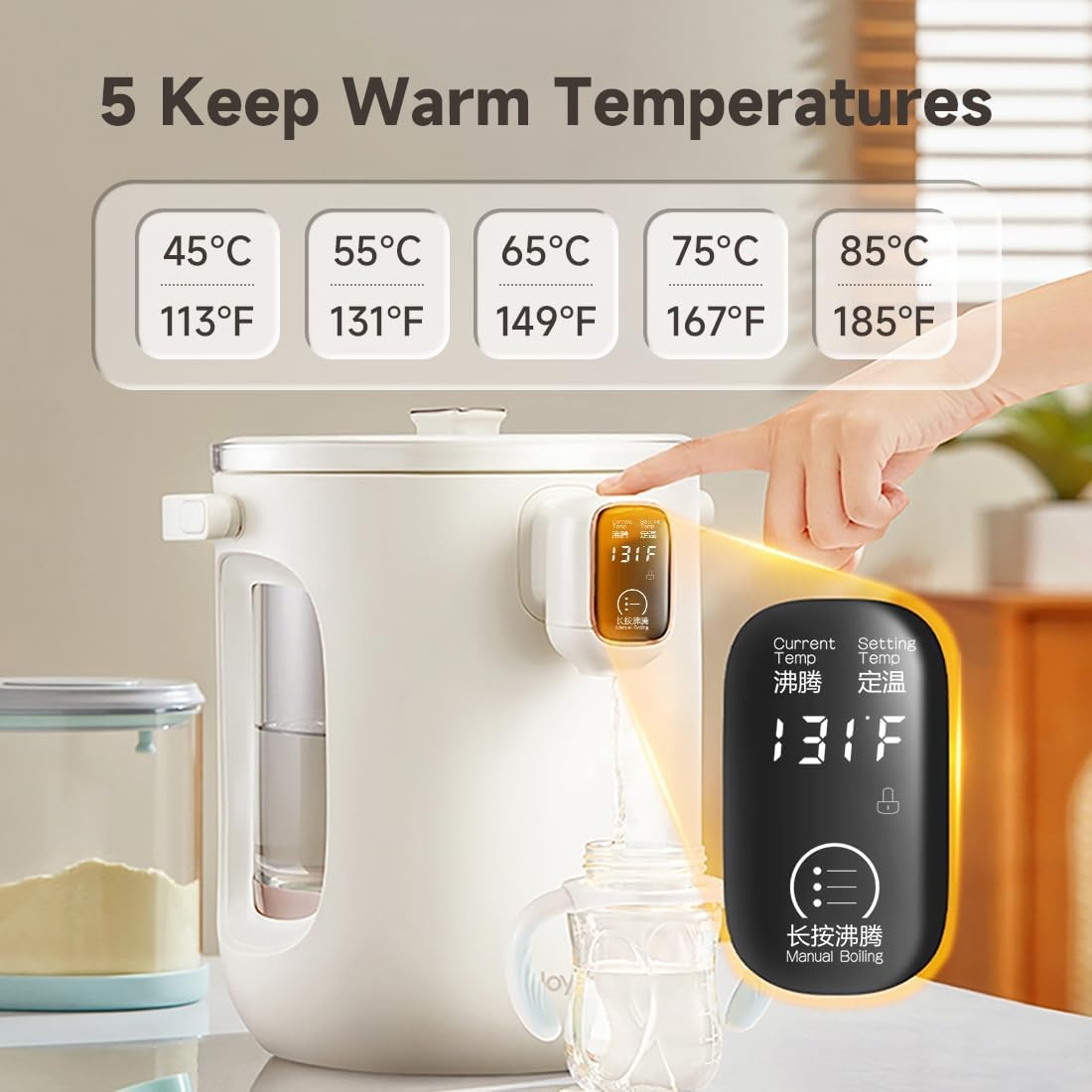 image:imageJoydeem Hot Water Dispenser Glass Water Boiler and Warmer 5 Keep Warm Temperature Settings Support amp 3L101Oz12 Cups JDDSP203 White